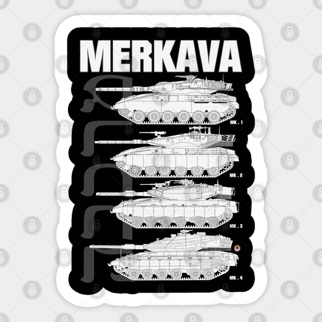 Merkava Mk1, Mk2, Mk3 and Mk4 on the same design Sticker by FAawRay